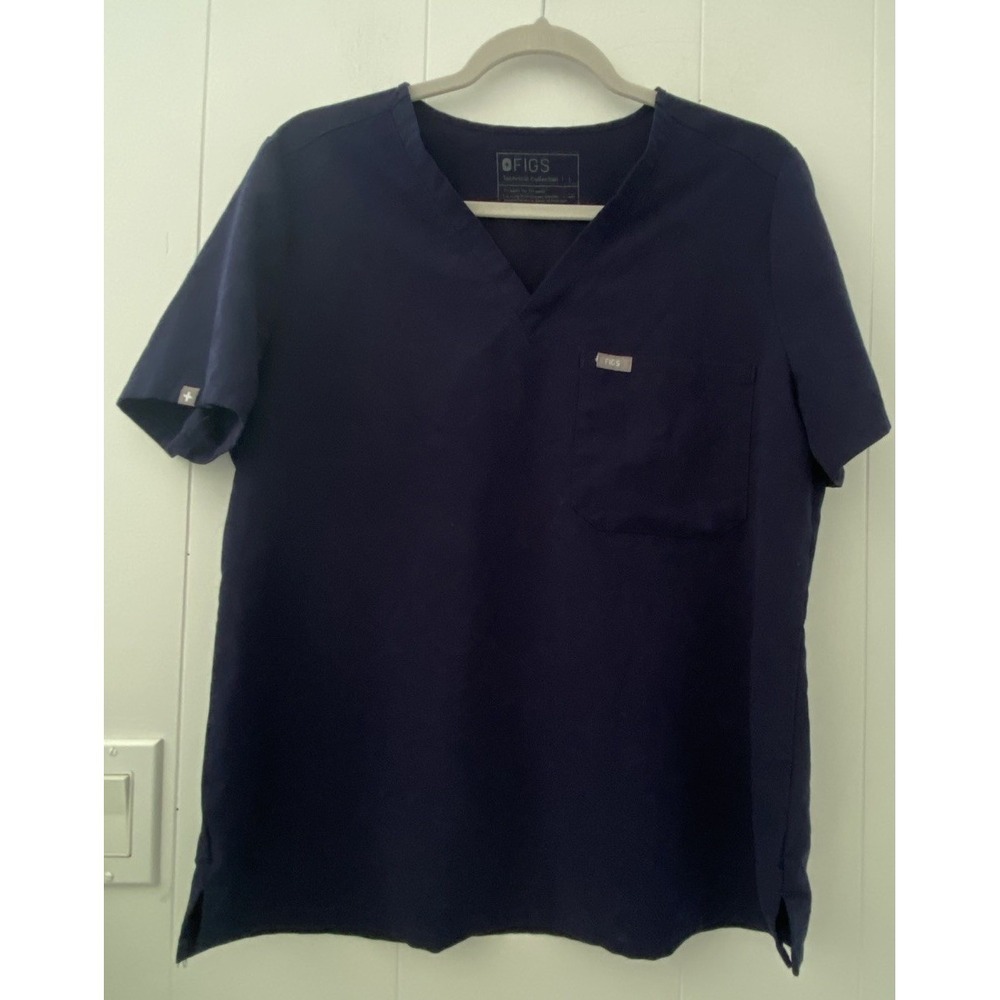 Figs Technical Collection Catarina One Pocket Scrub Top Shirt Women L Navy Blue